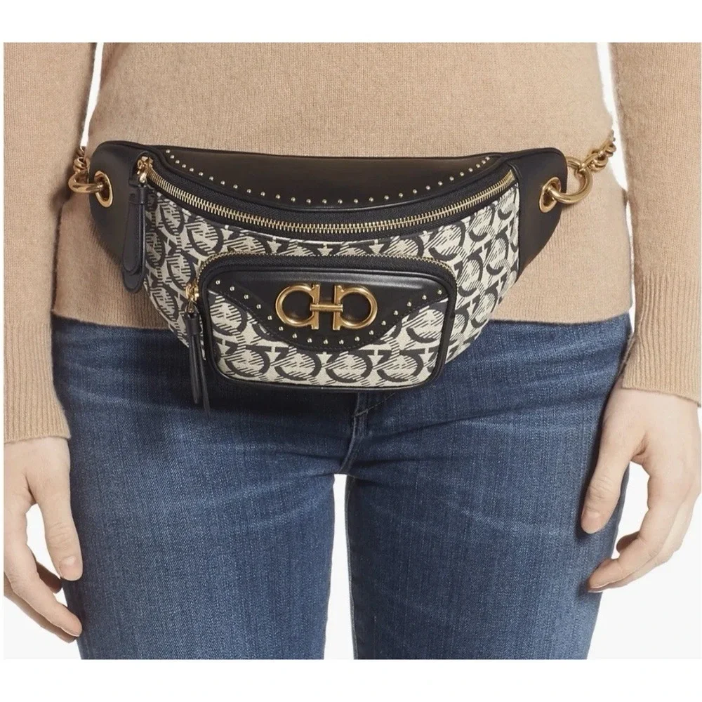 Salvatore Ferragamo Leather & Jacquard Belt Bag, Fanny, Luxury, Authentic $1500!